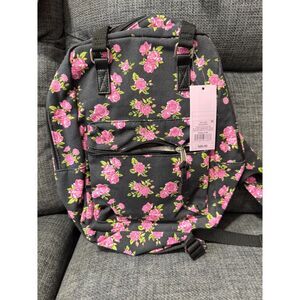 wild fable Black Floral Mini Backpack with Pink Roses